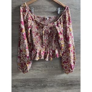 Patrons of Peace Smoked Peasant Blouse Medium Floral Balloon Sleeves Bohemian